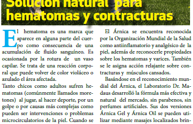 Nota Clarín: Solución natural  para hematomas y contracturas musculares